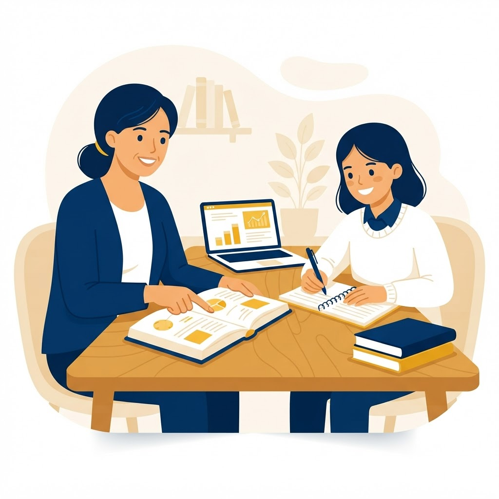 An experienced home tutor teaching a student one-to-one
